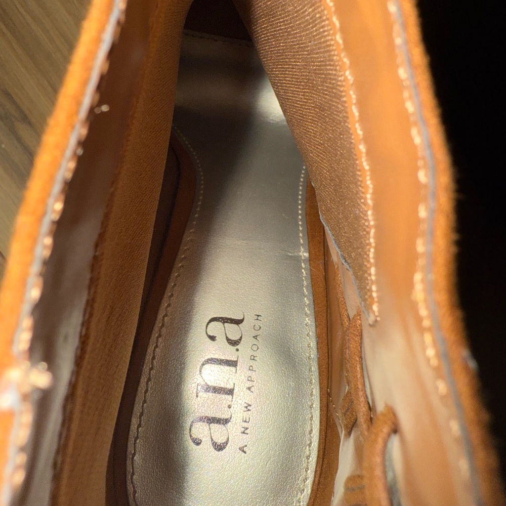 A.N.A. "A New Approach" Cognac Suede Open Toe Heels - Picture 6 of 9